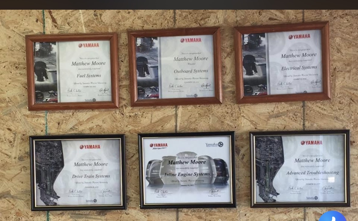 Matthew Moore Yamaha training certificates